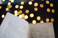 Book, fairy lights