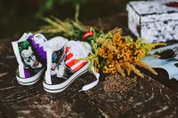 Yellow flowers with comic book sneakers