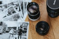 Camera lenses with black-and-white photos