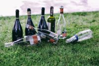 Empty wine bottles on the grass