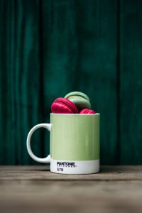 Green and Pink Macaroons in Pantone mug