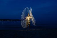 Light painting on the beach at nigh