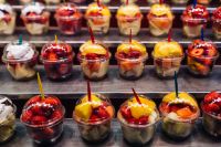 Fruit salads at the Boqueria in Barcelona, Spain