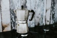 Metal coffee pot on a stove