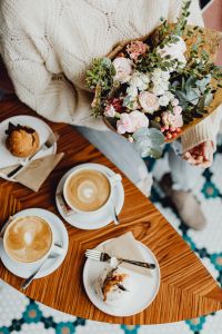 Kaboompics - Delicious coffee & dessert in the Beza café in Lodz, Poland // Bouquet of flowers
