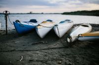 Kayaks moored on the shore