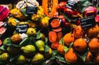 Exotic fruits at the market of Boqueria in Barcelona, Spain