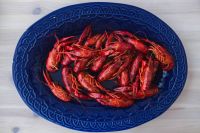 Crayfish on a blue plate