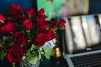 Kaboompics - Office Desk Table With Red Roses