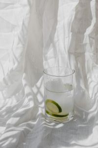 Kaboompics - Tall glass with water - lime - ice cubes