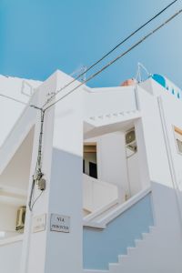 White and blue building