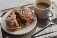 Kaboompics - Morning Indulgence - Donut and Coffee on Silver Tray - Pączek - Pączki