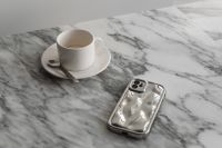 Kaboompics - Coffee in a cup - Arabescato marble - Metal spoon - Silver iPhone Case