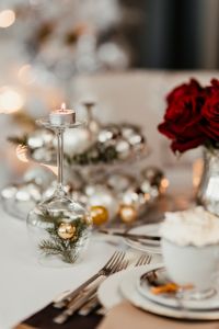Silver and gold Christmas decorations on the table