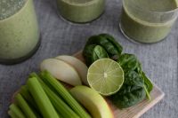 Green Smoothie Ingredients On A Linen Tablecloth