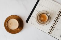 Kaboompics - Coffee & Weekly Planner on Marble