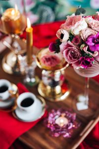 Kaboompics - Valentine's Day Breakfast in Bed: Coffee, flowers