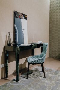 Kaboompics - Mirrored desk and blue chair