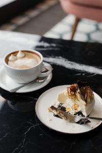 Kaboompics - Coffee and Dessert on Marble Table – Relaxed Cafe Atmosphere