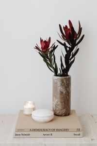 LEUCADENDRON SAFARI SUNSET - candle - marble vase - alabaster
