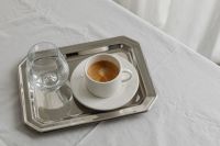 Kaboompics - Sleek Simplicity - Espresso Coffee and Water on a Silver Tray