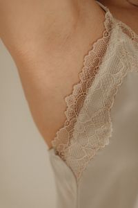 Satin nightgown in light beige color - lace trim