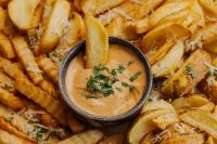 Kaboompics - Assorted Fries with Parmesan and Creamy Dip