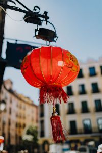 Red chinese lamp in Madrid, Spain