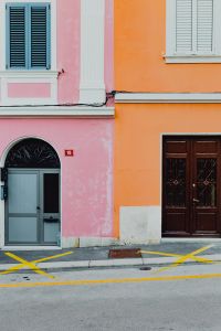 Colourful tenement houses in Izola, Slovenia