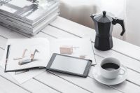 Kaboompics - Coffee on table with a tablet