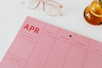 Pink calendar with planner - glasses