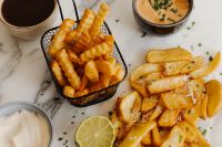 Kaboompics - Golden Crinkle-Cut Fries with Creamy Dip