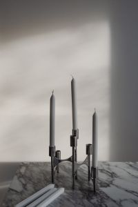 Kaboompics - Arabescato Marble Table - Metal Candleholder - White Candles