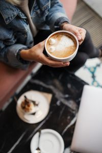 Kaboompics - Coffee and Dessert on Marble Table – Relaxed Cafe Atmosphere