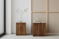Glass vase -side table - cubicle - walnut wood - pedestal - upholstered armchair
