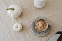 Beige aesthetic - coffee - pumpkins - autumn - flowers