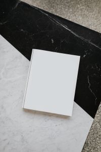 Mock-up magazine or catalog on marble table