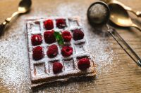 Kaboompics - Breakfast waffles with fresh raspberries