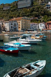 Small fishing boats at harbor Marina Grande in Sorrento, Campania, Amalfi Coast, Italy