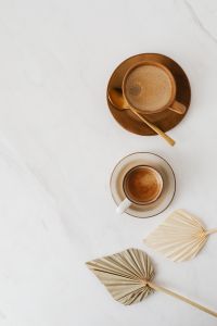 Kaboompics - Coffee & Dried Palm Leaves on Marble