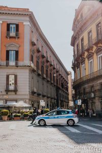 A police police car on the street in Naples