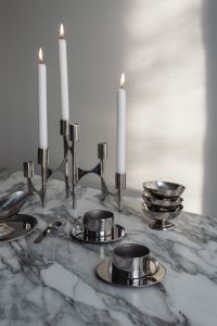 Arabescato Marble Table - Metal Dishes - Candle - Candleholder