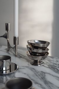 Kaboompics - Arabescato Marble Table - Metal Dishes
