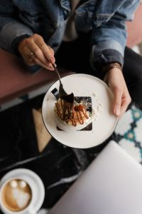 Kaboompics - Coffee and Dessert on Marble Table – Relaxed Cafe Atmosphere