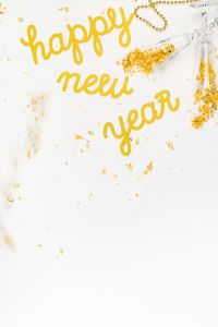 New Years Eve party decorations on white background