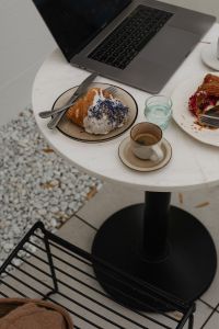 Kaboompics - Morning Meetings - Working in Coffeehouse with Coffee and Croissants
