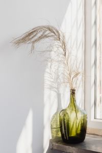 Dried grass in a green glass bottle - backgrounds and wallpapers