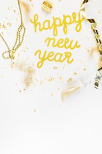 New Years Eve party decorations on white background