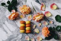 Kaboompics - Overhead view of macarons on a marble slab