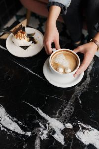 Kaboompics - Coffee and Dessert on Marble Table – Relaxed Cafe Atmosphere